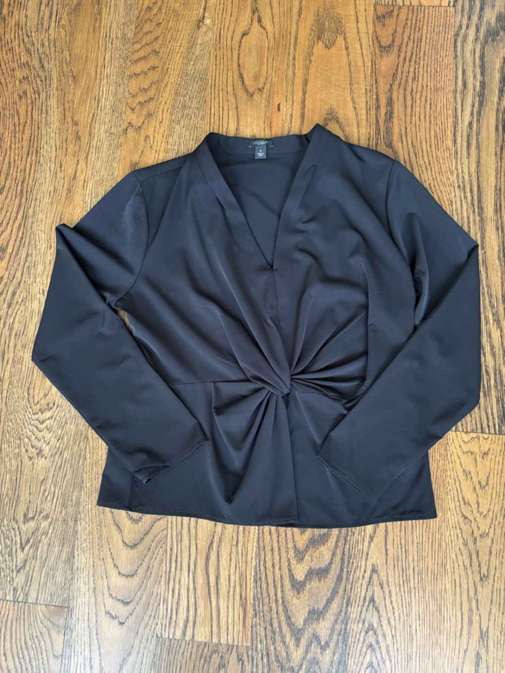 Ann Taylor Black Twist-Front V-Neck Blouse